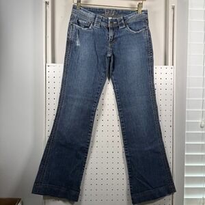 Vintage Hurley Jeans Womens 0 Blue Denim Distressed Flared Leg Zip Fly Retro Y2K
